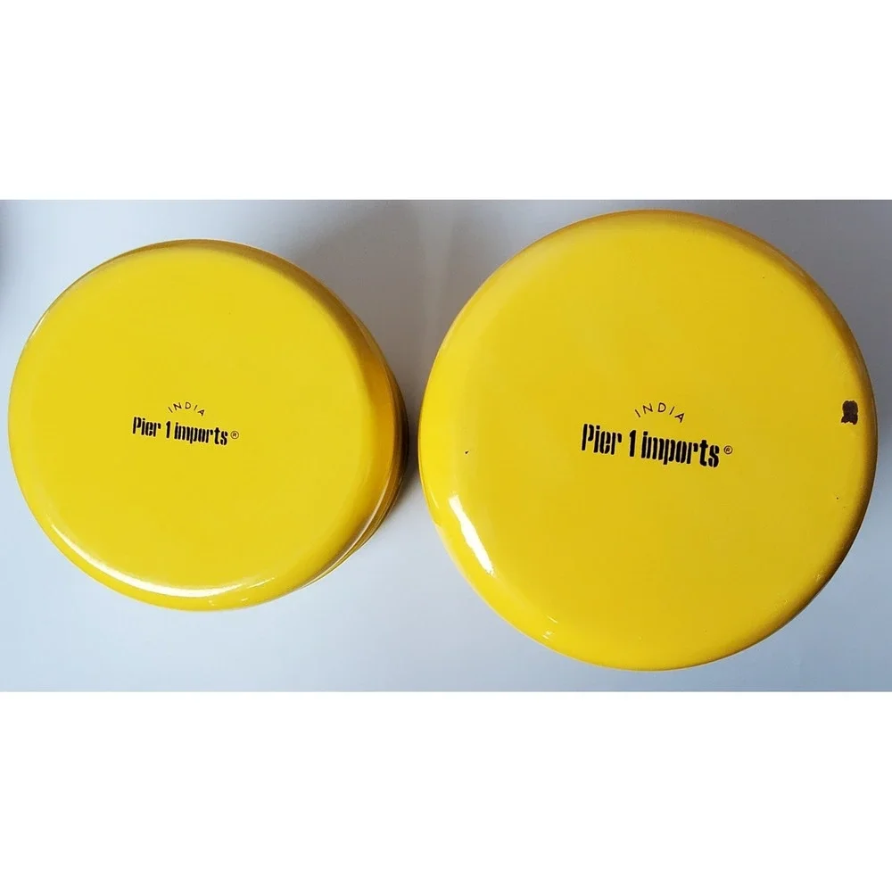 Vintage Pier 1 One Retro Diner Yellow Chrome Silver Metal Nesting Canister‎ Set